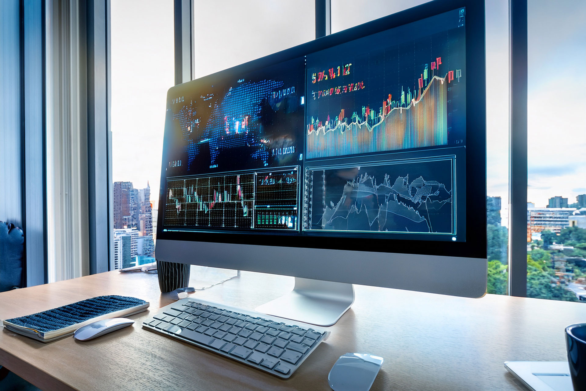 From Funded to Full-Time: How to Turn Prop Trading Into a Career with a Salary. Image of a computer on a desk